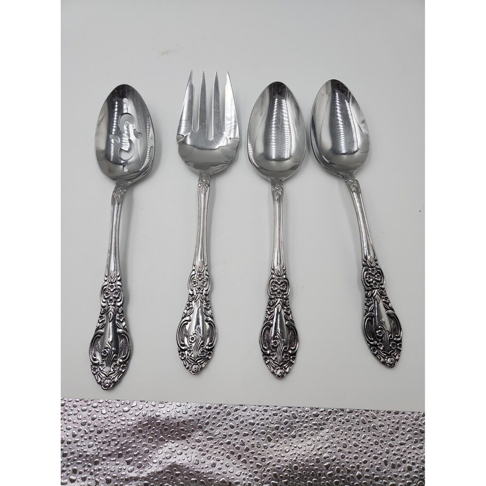 Lot of 4 SPRINGTIME Japan Stainless Silverware Flatware Serving Pieces Set Spoon
